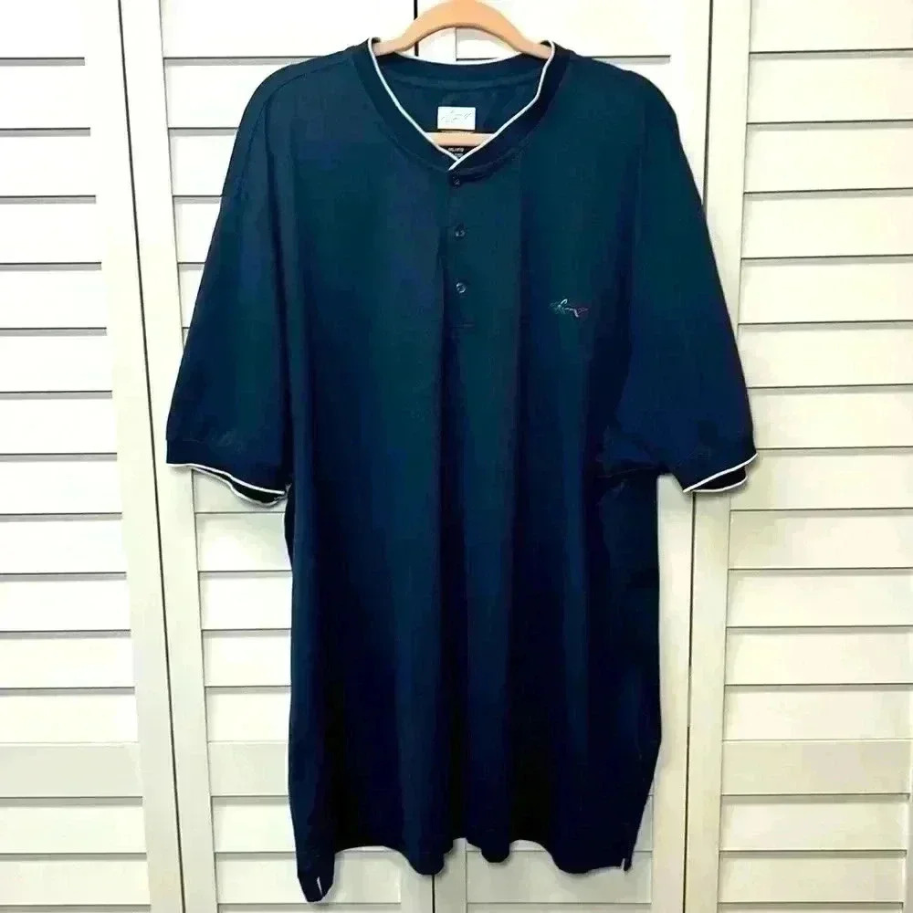 Greg Norman Baseball Collar Micro Pique Shark Polo Size 4XL Navy